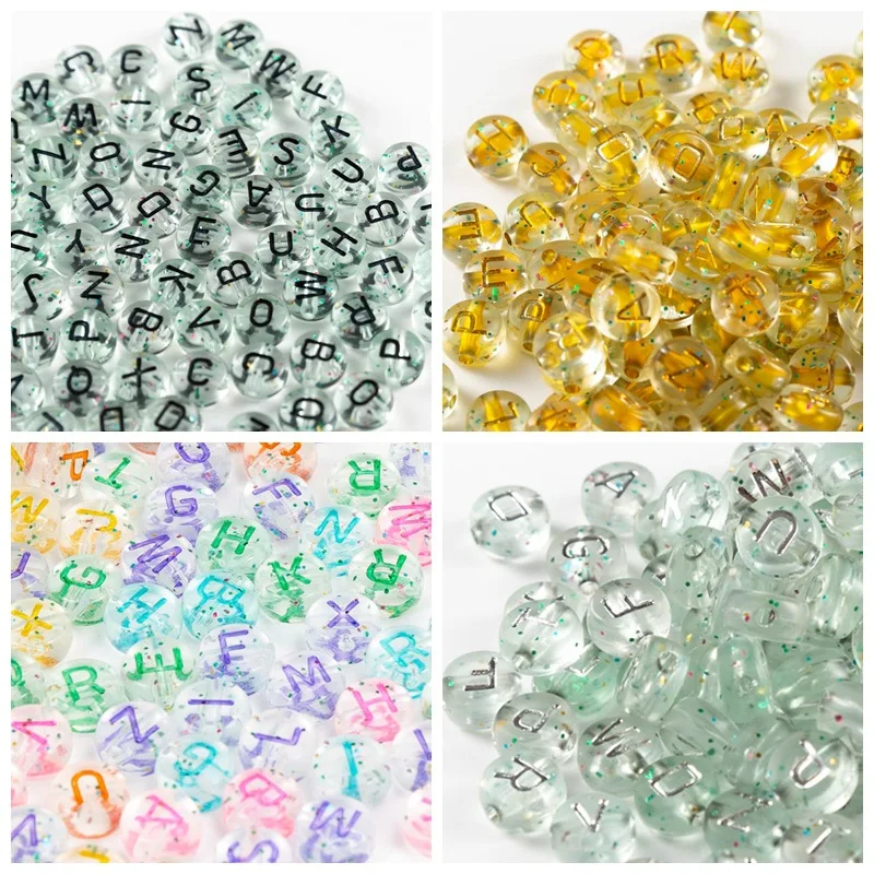 Bling Glitter Transparent Round Acrylic Letter Beads Mixed A-Z English Initial Alphabet Jewelry Space Loose Beads 4*7mm 3600pcs