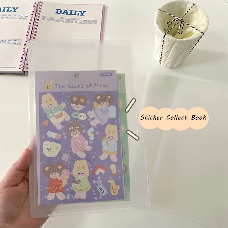 SKYSONIC A5 Transparent Sticker Collection Book 3 Layer Postcards Ticket Bills Folder Cips Korean Journal Book Home Supplies