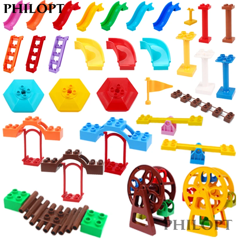 Big Building Blocks Pipeline Playground  Parts Slide Ladder Gear Swing Compatible Bricks Baby Assemble Interactive Toys Gift