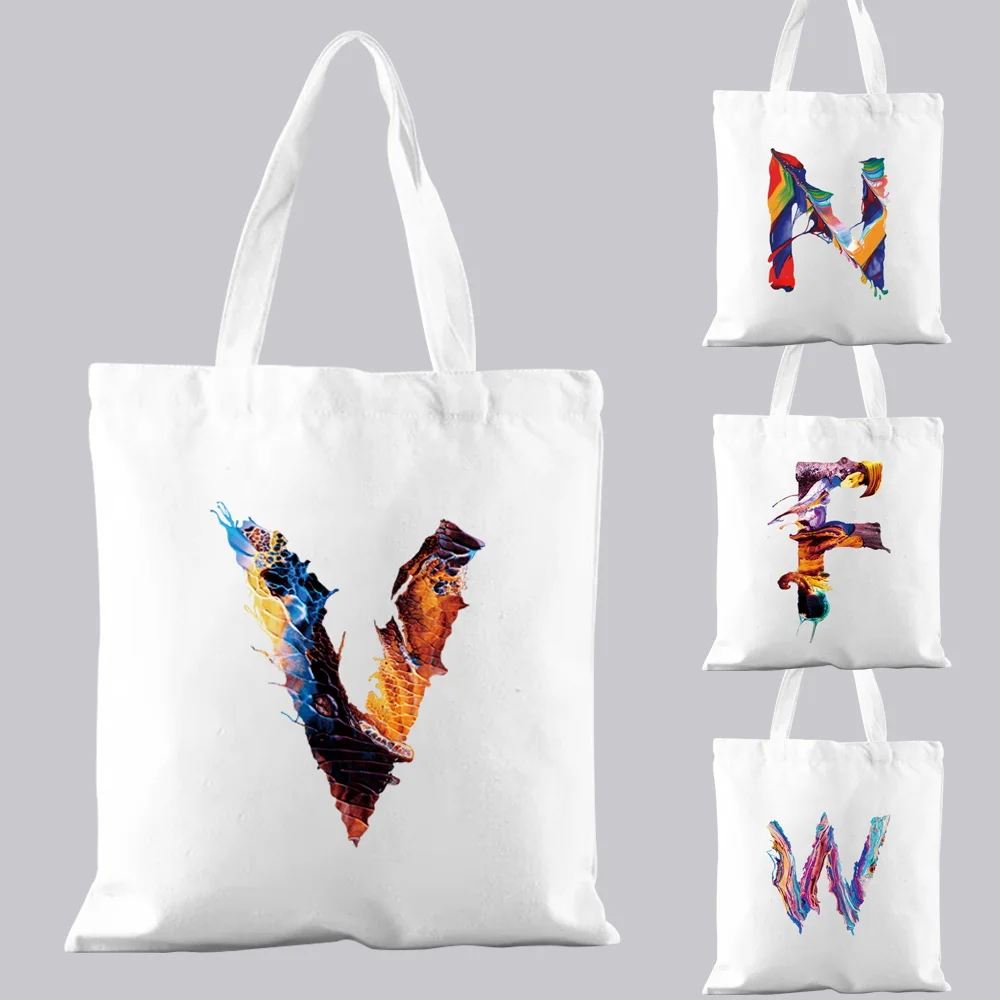 

Canvas Bag Shopping Bag Handbag Casual Shoulder Bag Commuter Reusable Paint Letter Pattern Initial Name Printing Fashion Handbag