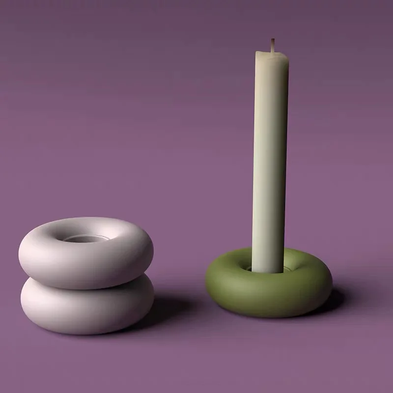 Nordic Style Cement Candle Holder Mold Round Concrete Candlestick Silicone Mold Donut shape Terrazzo Crafts Mould