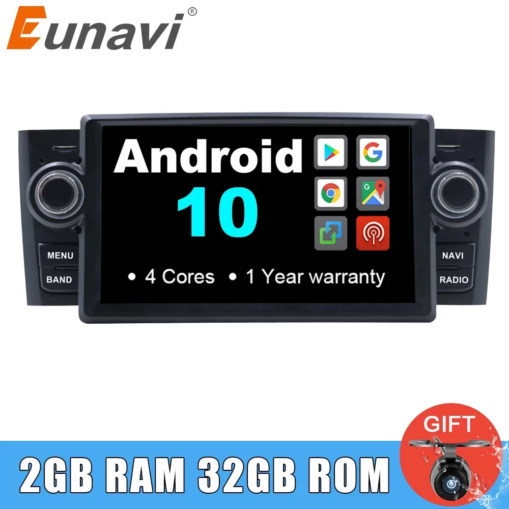 Eunavi 1 Din Car Radio Android 10 Multimedia Video Player For Fiat/Grande/Punto/Linea 2007 - 2012 GPS Navigation dvd head unit