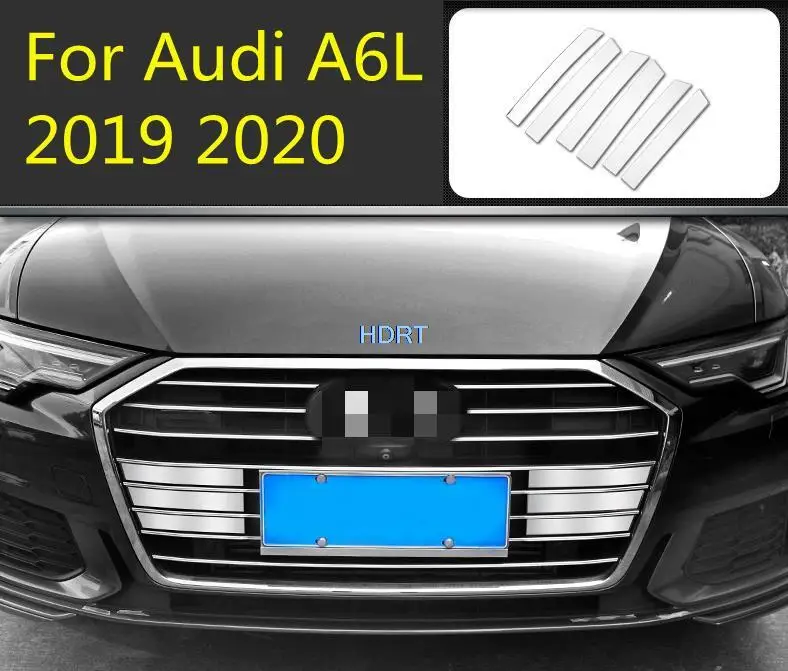 

Front Grills Stickers Car Accessories Stainless steel 6pcs Middle Net trim strip Decorative For Audi A6L 2019 2020 Car Styling