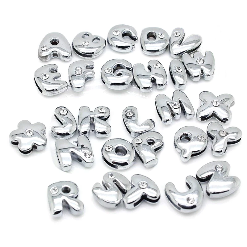 8mm Fat Rhinestone Slide Letters Charms Bracelet Women Jewelry Making 1pc Slide Alphabet A-Z DIY Wristband Keychain Pet Collar