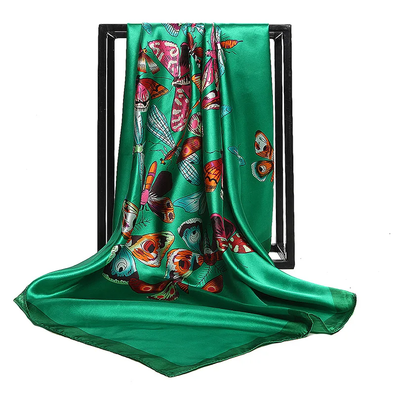 Women Square Silk Scarf 90*90 Satin Spring Summer Scarves Headscarf Luxury Brand Ladies Beach Shawls Wrap Bandana Female Foulard