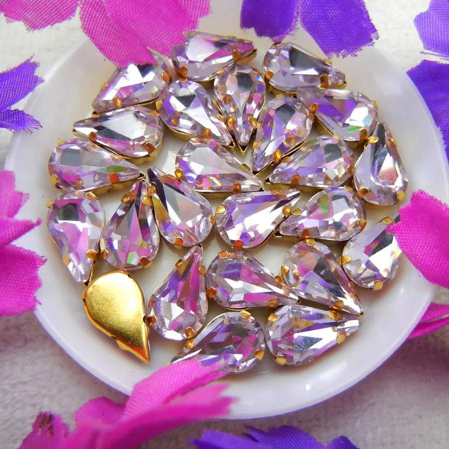 Glaskristall Goldklauen 3*6mm 6*10mm 8*13mm Fantasiefarben Schlanke Wassertropfen Birnenform Aufnähbare Strass-Perlen Handarbeit DIY – Detail 5