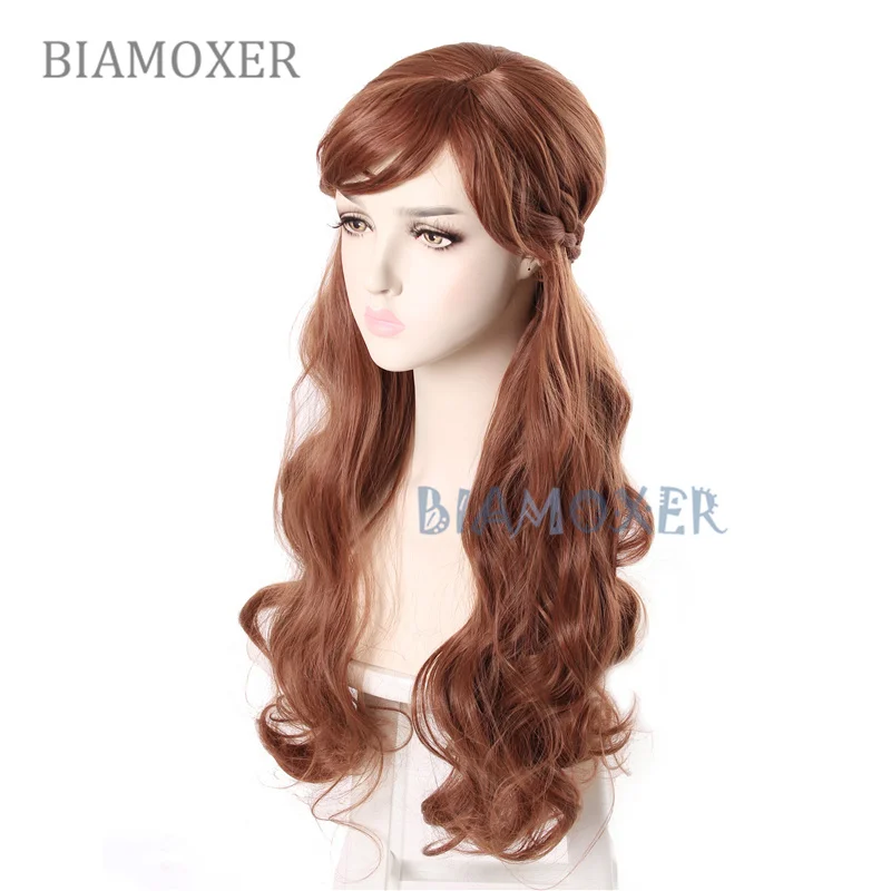 Princess 2 Anna  Cosplay Wigs Long Wavy Brown Braids Party Hair Girls Wig++free cap