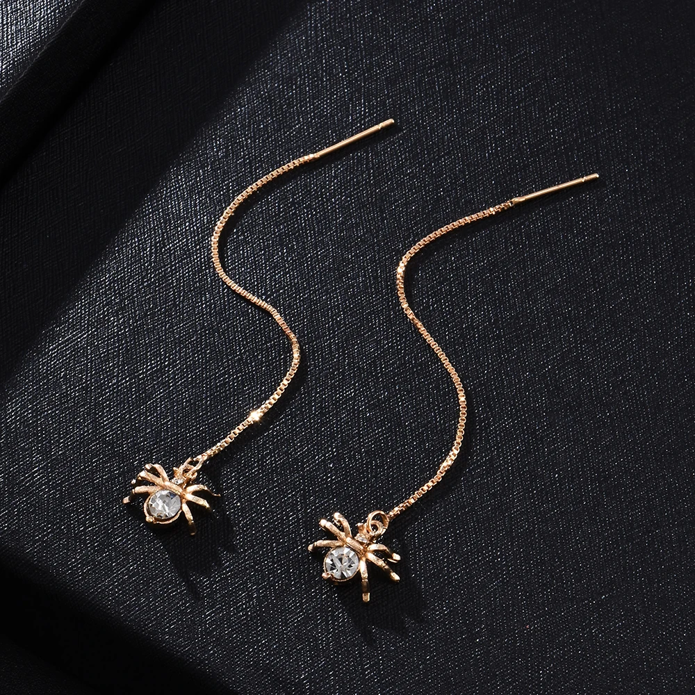 Fashion Crystal Spider Pendant Long Chain Earring Dangle Earrings Alloy Earrings for women