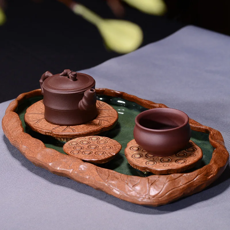 

Tea Tray New Type of Crude Pottery Dry Bubble Tea Saucer Hand-raised Pot Pad Storage Water Lotus Leaf Teaboard