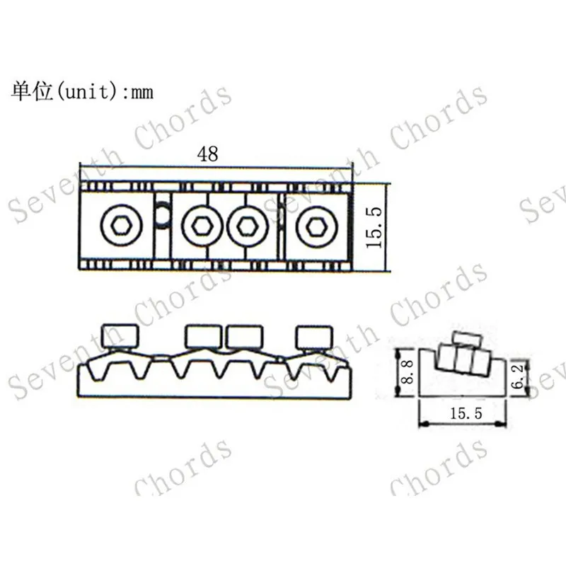 Ein Satz 7-saitiger E-Gitarren-Sicherungsmutter für Tremolo-Brücke, Doppelverriegelungssystem, Länge 48 mm, Gitarrenzubehörteile – Detail 12