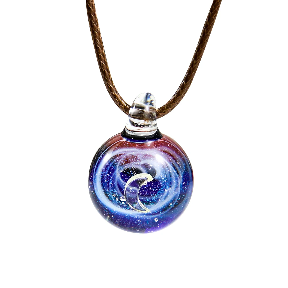 Fashion Starry Sky Glass Ball Moon Necklace Universe Galaxy Planet Pendant Necklace Sweater Chain Jewelry Gift for Women Men