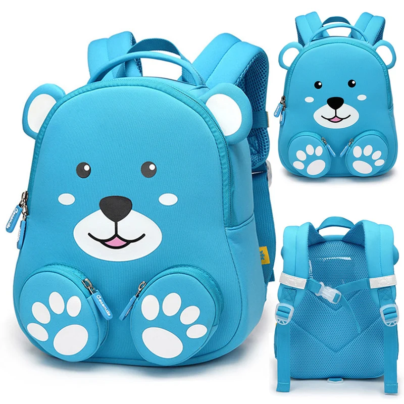 Cute 3D Blue Bear School Bags for Boys Lovely Animals Design Kids Girls Backpacks Children Students Book Bags Mochila Infantil