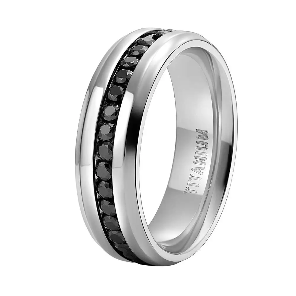 Tigrade 6/7/8mm Titanium Rings For Men Women Silver Color Cubic Zirconia Wedding Band Engagement Ring Couple Ring anillo mujer