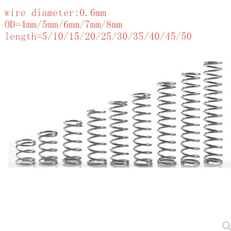 20pcs/lot 0.6mm Stainless Steel  Micro Small Compression spring OD  4mm/5mm/6mm/7mm/8/10mm length 10mm to 50mm