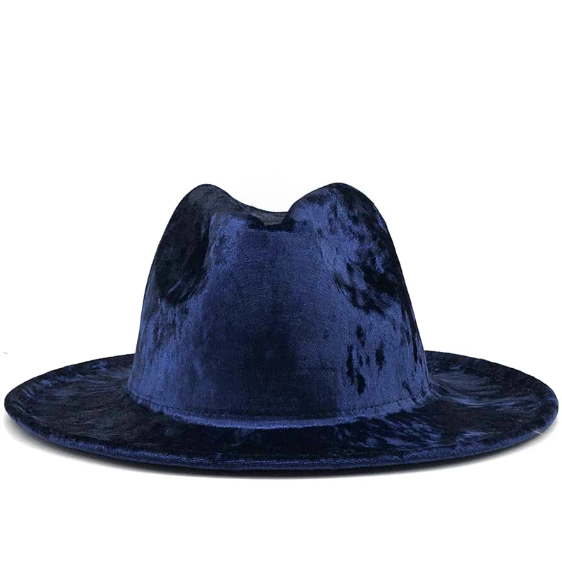 

2020 New Women Men Gold velvet Fedora Hat Gentleman Elegant Lady Winter Autumn Wide Brim Jazz Church Panama Sombrero Cap 56-58CM