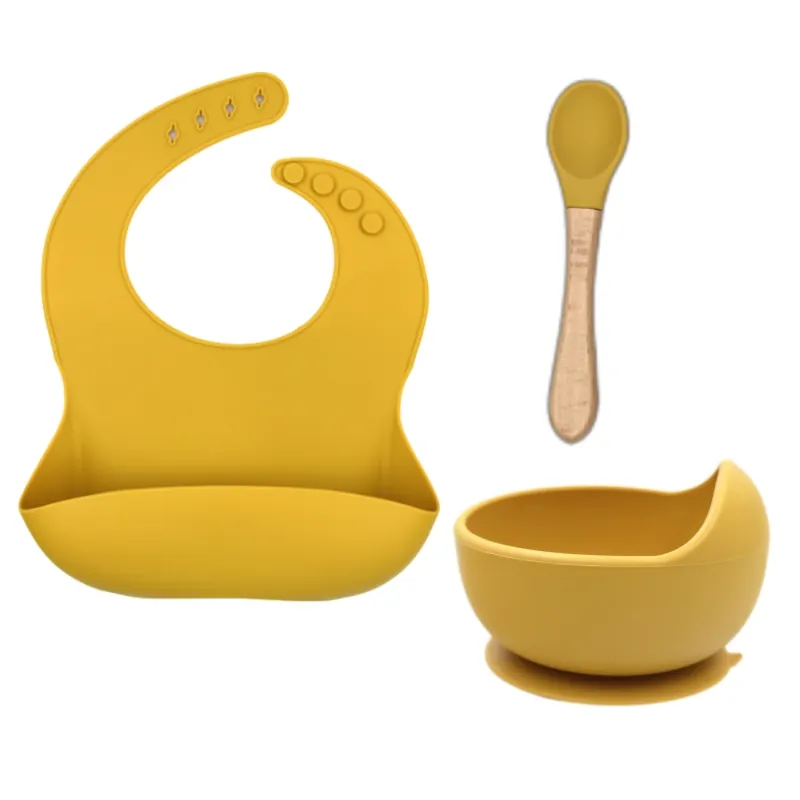 Baby Feeding Tableware Set Baby Silicone Bowl Bibs Set Non-slip Children\'s Suction Plate Spoon Bibs Dishes Dinnerware