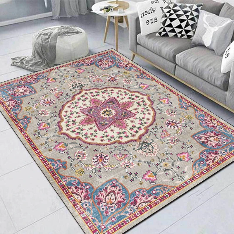 European Flower Print Living Room Area Rugs Ethnic Branches and Leaves Bedroom Bedside Carpet Hallway Kitchen Non-Slip Floor Mat