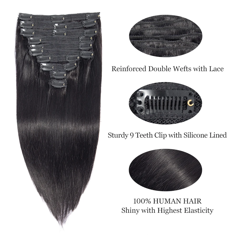 FABC Hair Peruvian Straight Hair Clip in Human Hair Extensions Natural Color Remy Hair Clip-In Full Head 10Pcs/Set