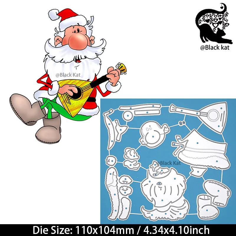 Christmas Cutting Dies New Guitar Player Santa Claus DIY Scrapbooking Metal Embossing Stencil for Gift Card Craft