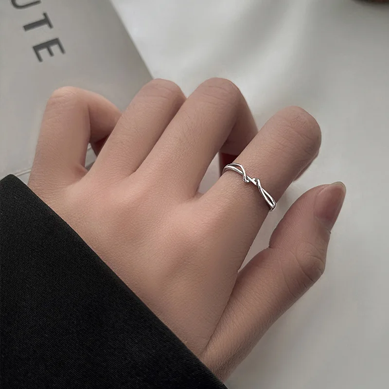 MEETSOFT 925 Sterling Silver Minimalist Exquisite Weave Finger Opening Ring for Women Engagement Classic Fine Jewelry Wholesale