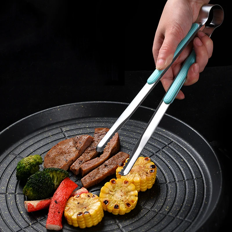 Korean BBQ Tongs Stainless Steel Food Tongs Barbecue Grill Meat Tongs Salad Bread Toast Clip Ice Tongs Kitchen Cooking Utensils