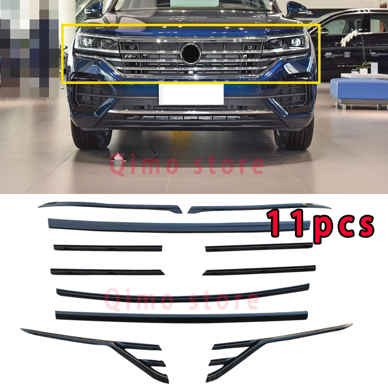 For VW New Touareg Bright Black Grille Mesh Strips 2019 20212022 2023 ABS Accessories Car Front Middle Trim Styling Garnish