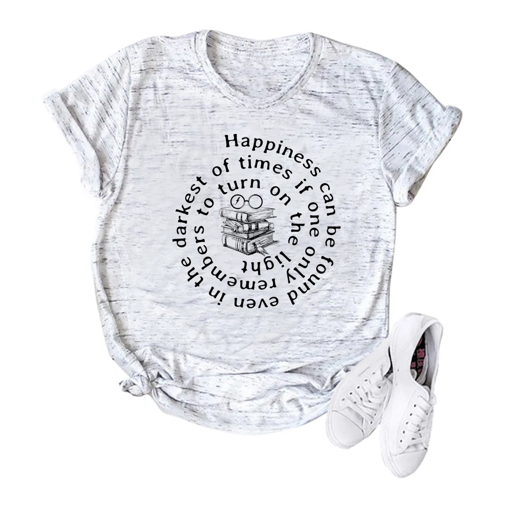 Happiness Can Be Found In The Darkest Shirt Gilrs Book Lover Shirts Magic Shcool Wizard World Tees HP Luna Lovegood Tops