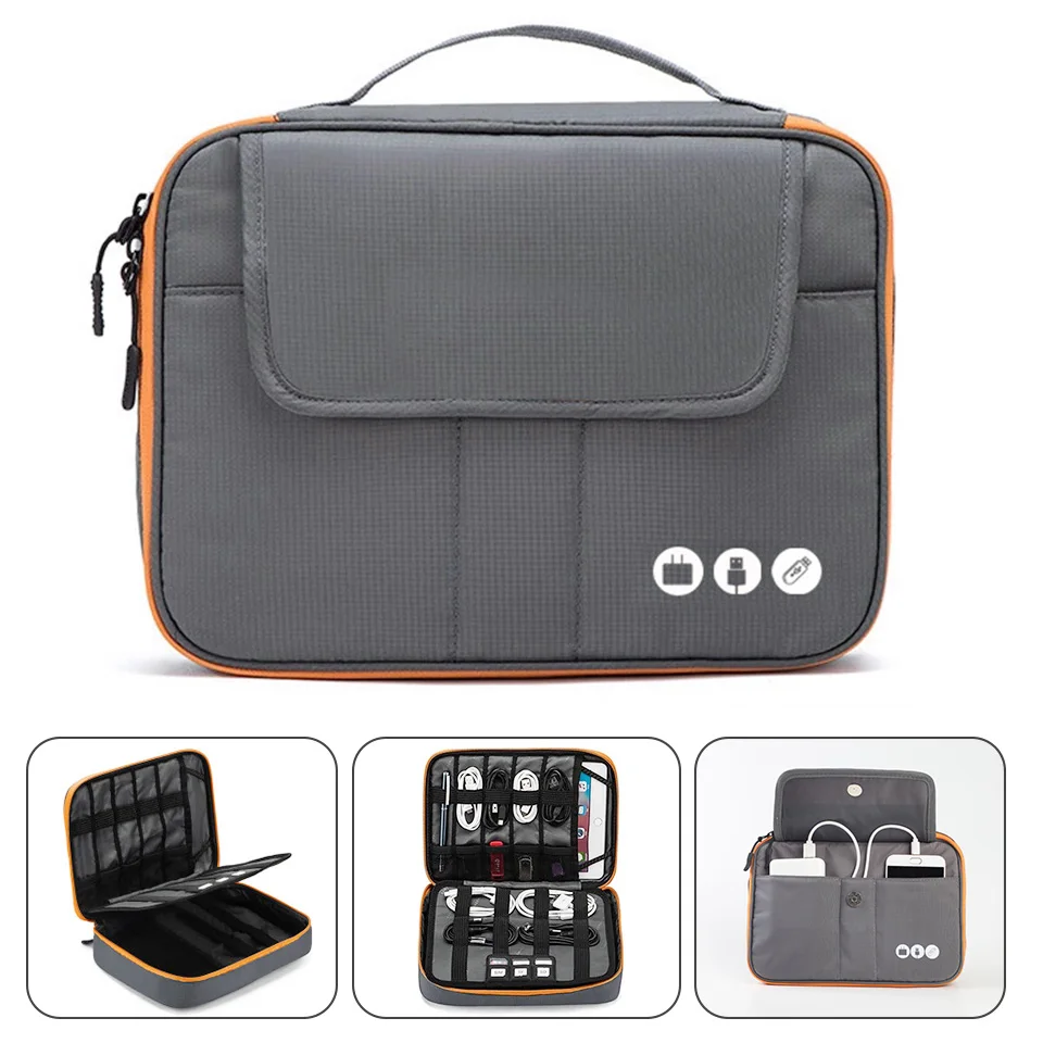 Acoki High Grade Nylon 2 Layers Travel Electronic Accessories Organizer Bag,Travel Gadget Carry Bag, Perfect Size Fit for iPad