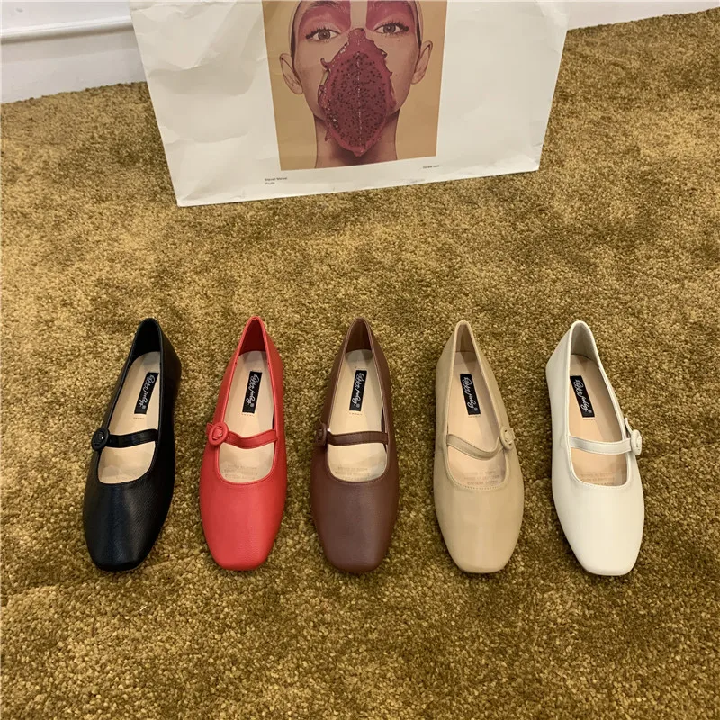 Bailamos Women Red Lightweight Shoes Square Toe Slip On Vintage Soft Ballet Flats Female Shoes Ballet Flats Casual Sneaker Shoe