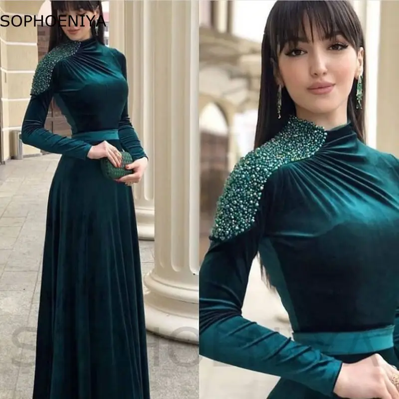 New Arrival-line suknie wieczorowe z długim rękawem 2022 aksamitne dubaj arabskie suknie wieczorowe dla kobiet Vestidos elegantes