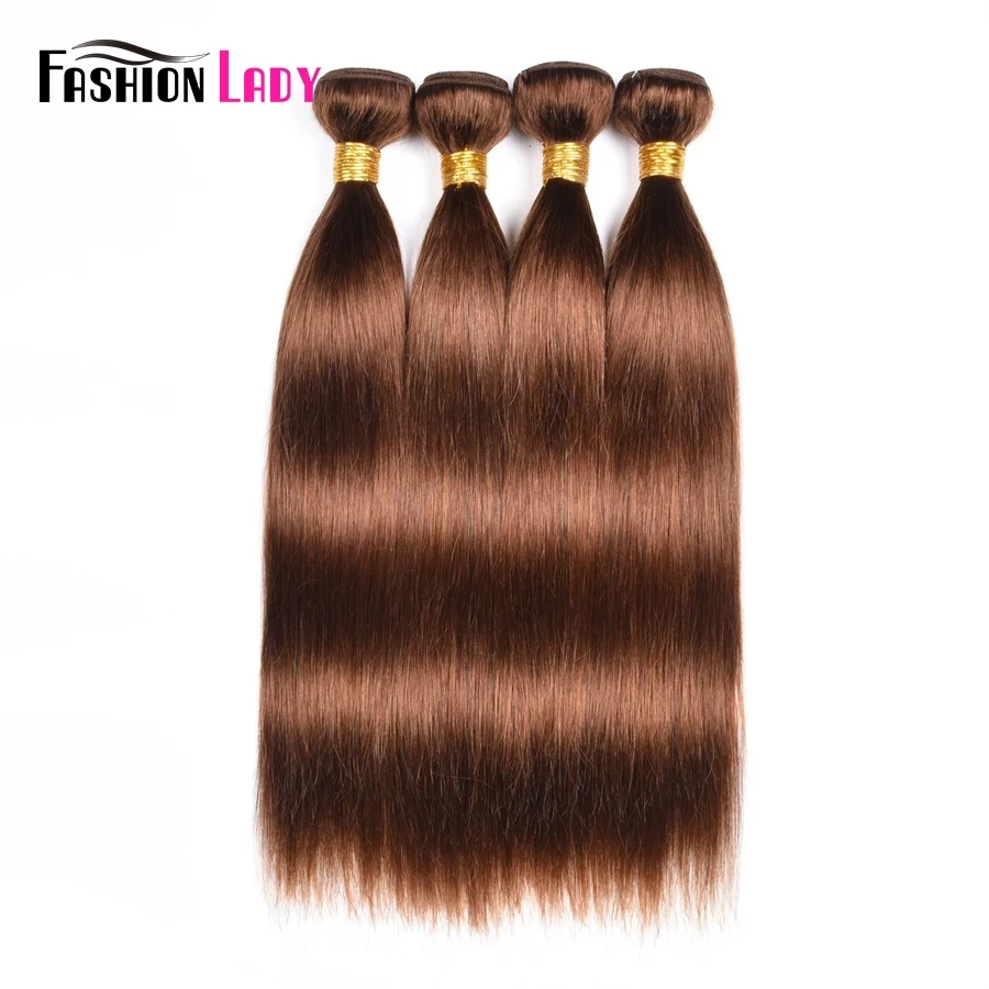 Chocolate Brown Bundles Human Hair Bundles 4# Pre-Colored Brazilian Straight Hair Bundles 3/4 Bundle Per Pack Non-Remy Hair