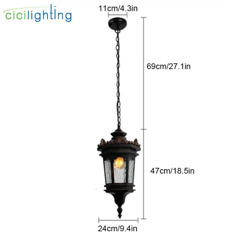 Traditional Outdoor Ceiling Light Hanging Lantern Bronze Seedy Glass Damp Rated for Exterior Porch Patio