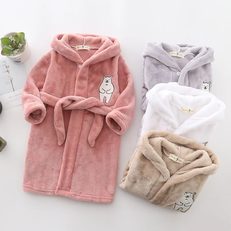 Kids Bathrobe for Girl Children Clothing Girl Flannel Bath Robe Clothes Boy Cartoon Night Robe Kids Pajamas For Girl 1-8 years