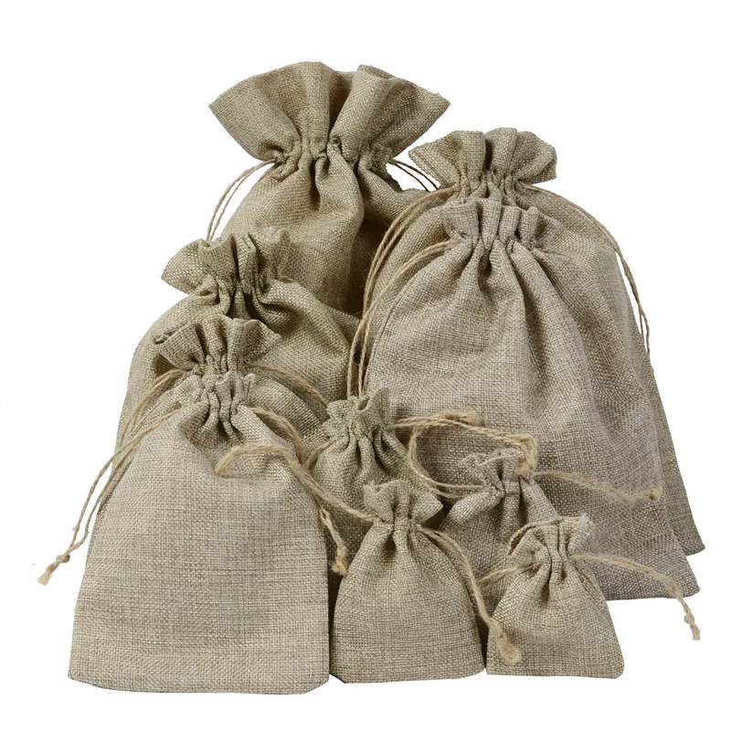 20 pcs Natural Reusable Jute Linen Travel Bag Environmentally Friendly Pouch Drawstring Tea Rice Jewelry Storage Bags