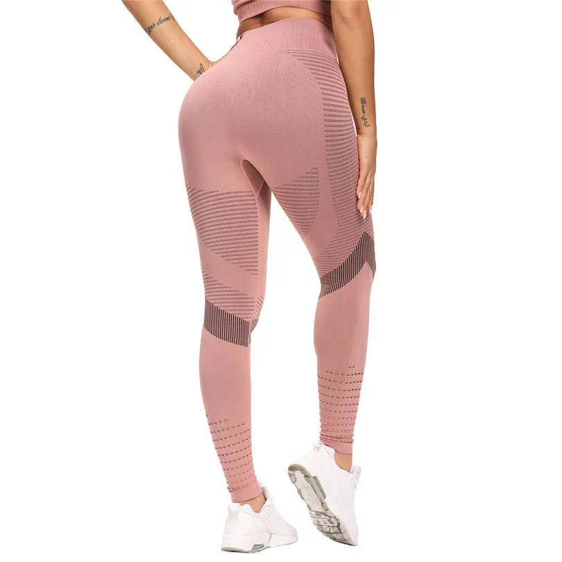 INDJXND-Leggings deportivos de poliéster para mujer, ropa de entrenamiento de cintura alta con realce, elásticos, calados, a la moda