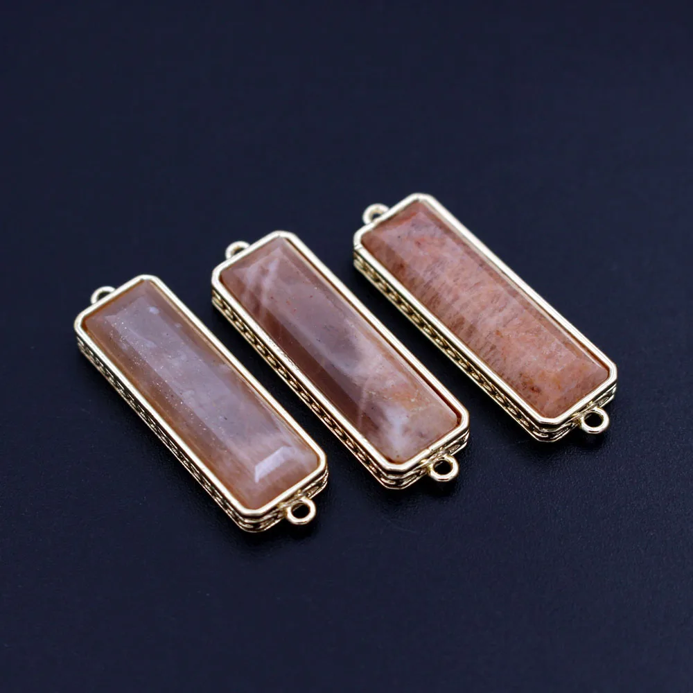 10pcs Trendy Rectangle Natural Stone Pendant Labradorite Tiger Eye Sun Stone Connectors Charms DIY Necklace Bracelet Jewelry