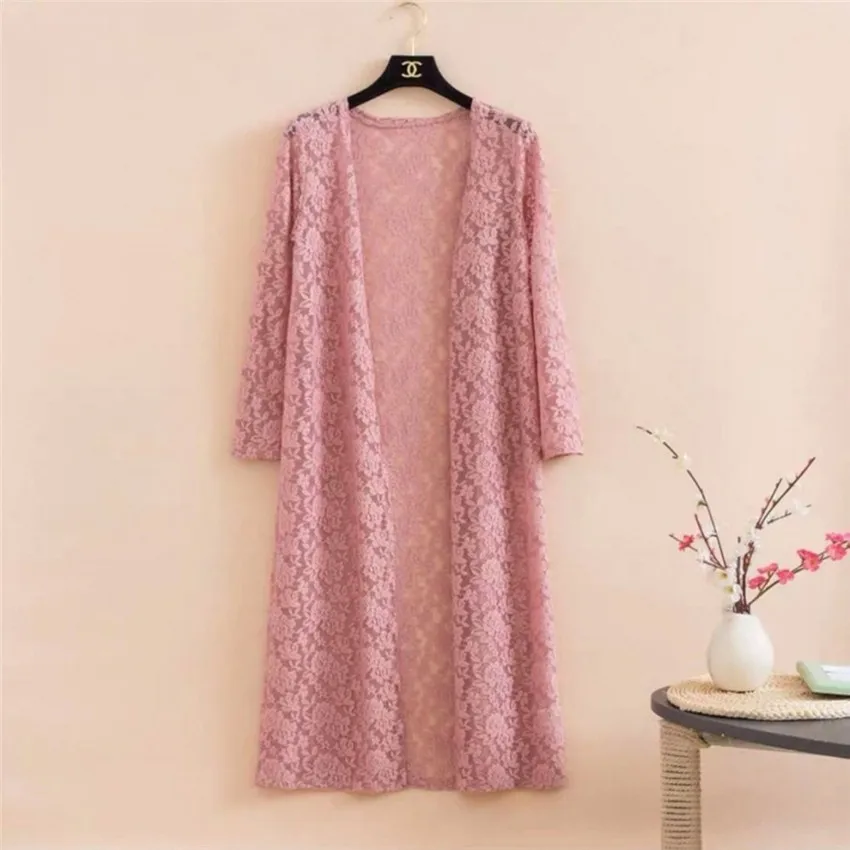 

2021 Fashion Summer Women Long Lace Cardigan Blouses Thin Blousas Sun Protection Coat Clothings Lady Beach Shirts Big Size 1419