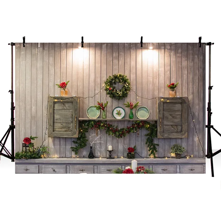 Avezano Backdrop Merry Christmas Winter Wreath Candle Flowers Photography Backgrounds For Photo Studio Photozone Photocall Decor