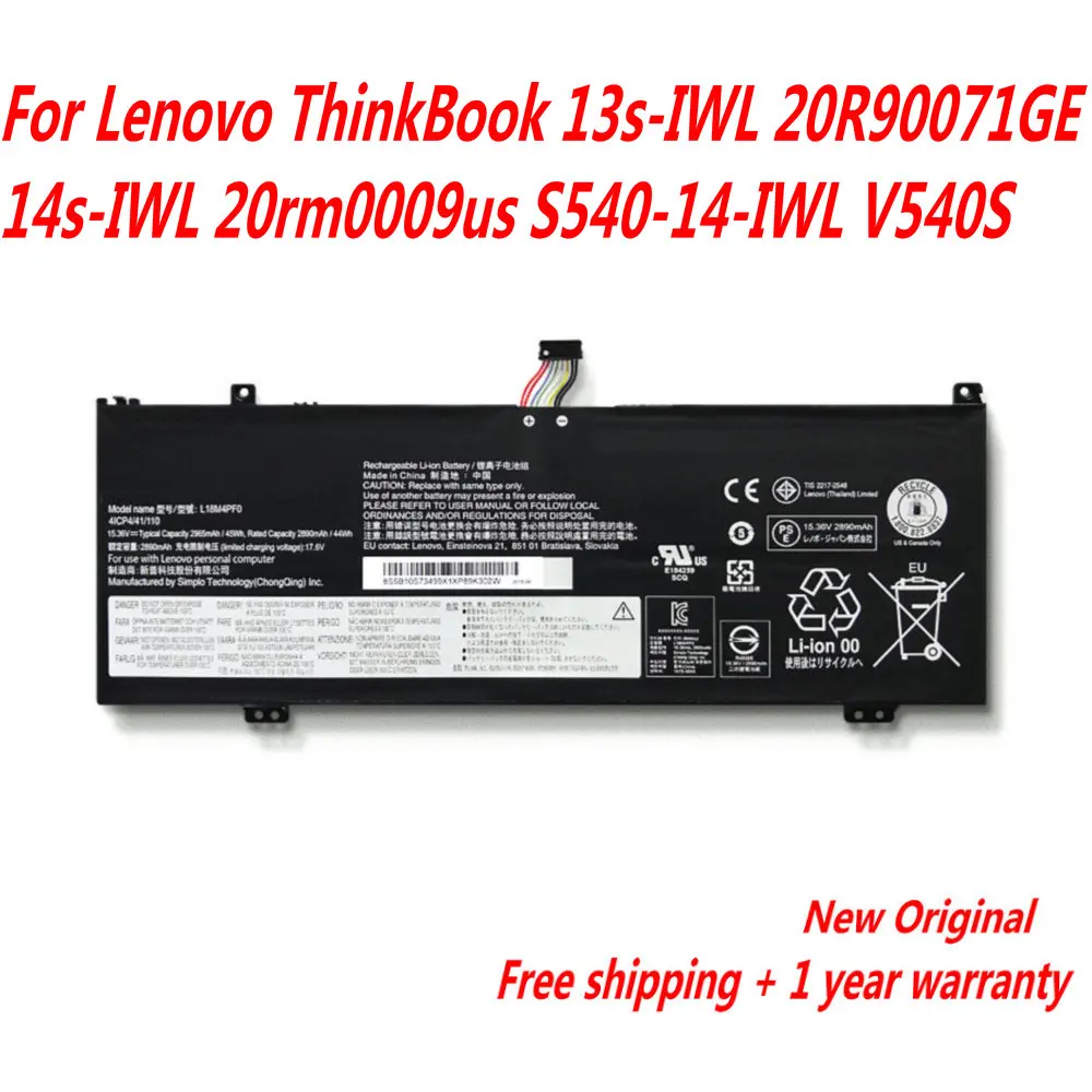 NEW L18M4PF0 L18C4PF0 L18D4PF0 Laptop Battery For Lenovo ThinkBook 13S-IWL 20R90071GE 14S-IWL 20rm0009US S540-14-IWL V540S