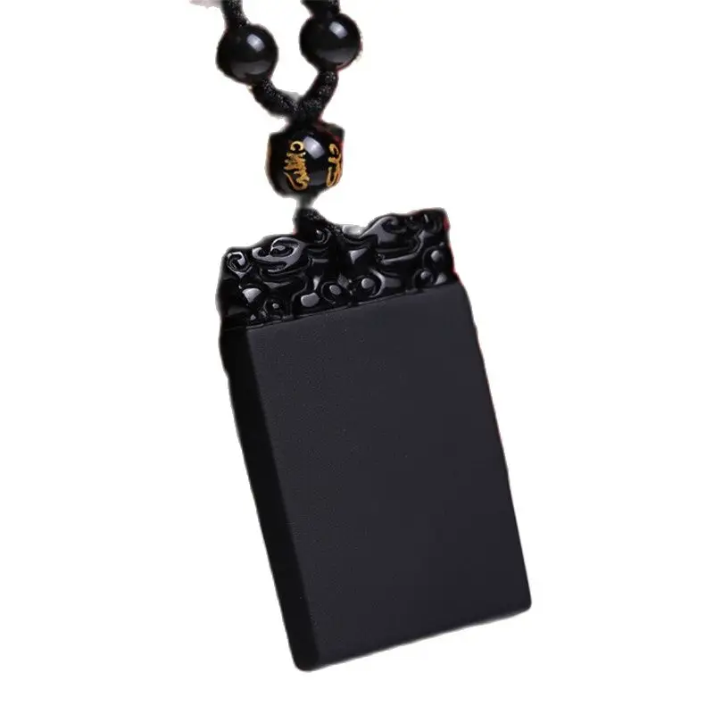 Pure Natural Obsidian Crystal Pendant Necklace Brave Men And Women Lucky Pendant Peace Card