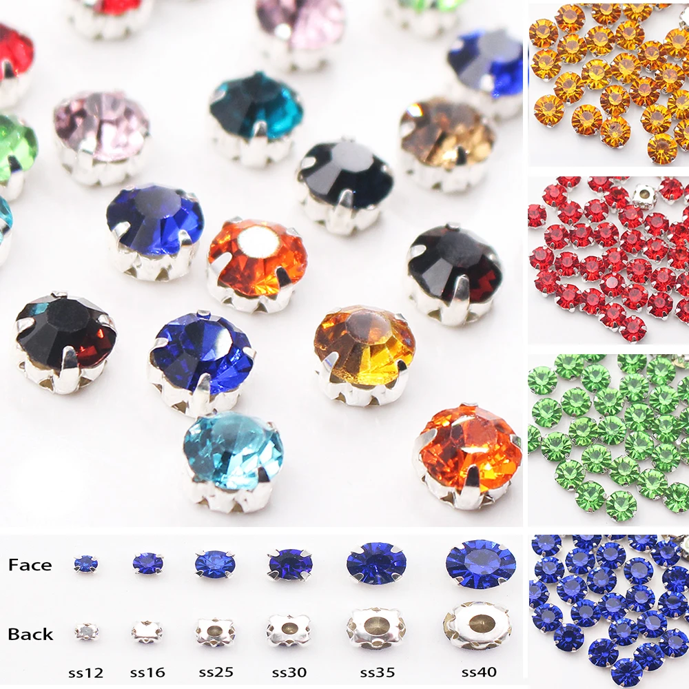 Mix Color Silver Claw Cup Base Non Hotfix Stones Garment Accessories Crafts Crystals Glass Strass Sewing Rhinestones for Clothes