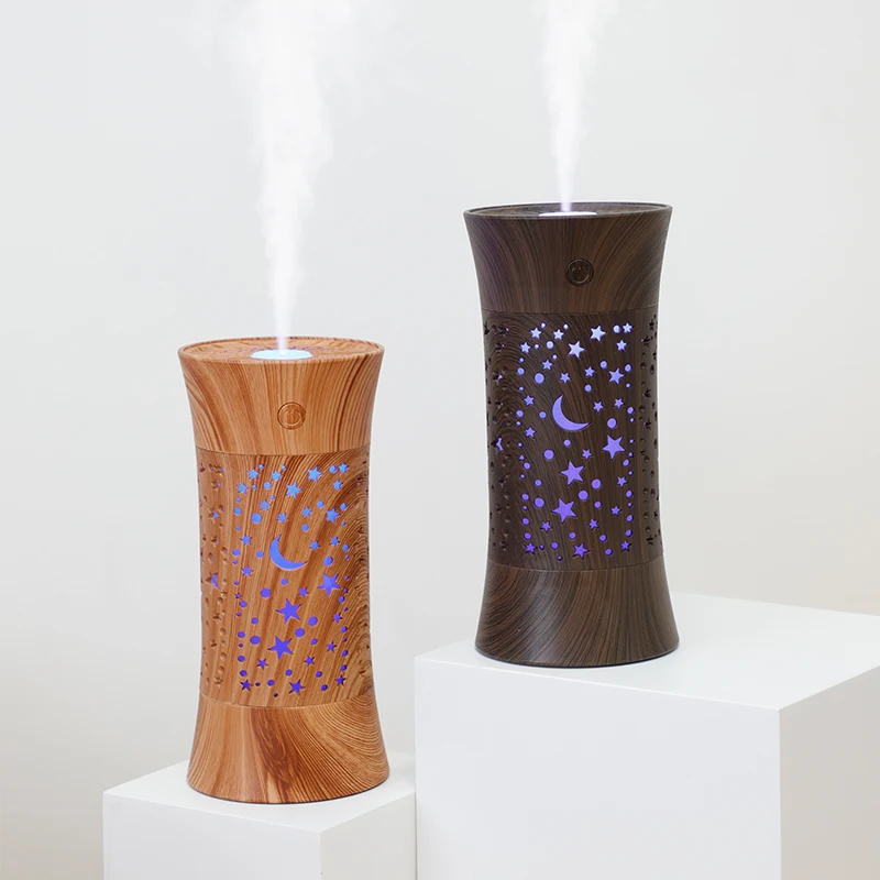 

Portable 3 In1 260ml USB Wood Grain Delicate Design Hollow Small Waist Humidifier Aroma Diffuser Mini LED Night Light Small Fan