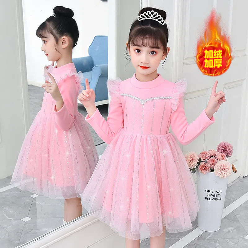 Princess Cute Sequins Lace Elegant Dresses For Kids Children'S Clothes Autumn Winter Girls Warm Dress 2 3 5 6 7 9 10 11 12 Years