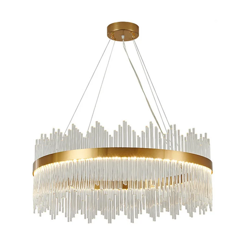 Modern Crystal Chandelier, Round Crystal Gold LED Hanging Ceiling Light, 3-Way Dimmable Pendant Lights Fixture for Dining Room,
