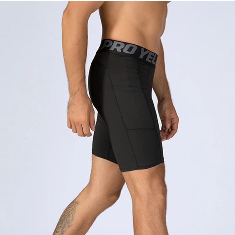 Shorts de compressão masculinos, cueca respirável de treino ativo com bolsos, treinamento e fitness