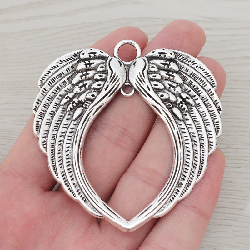 3 x Antique Silver/Golden Color Large Angel Wings Heart Feather Charms Pendants for Necklace Jewelry Making Accessories 69x65mm