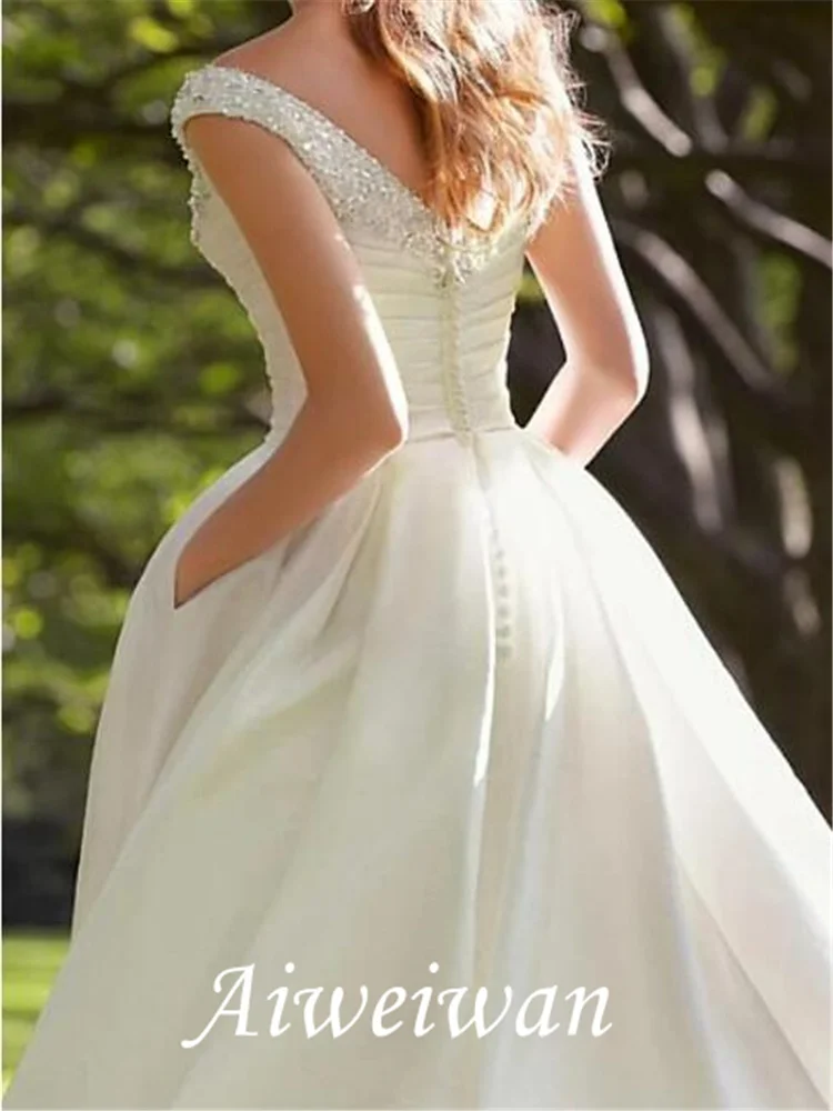 A-Line Wedding Dresses V Neck Knee Length Taffeta Sleeveless Vintage 1950s with Beading 2021