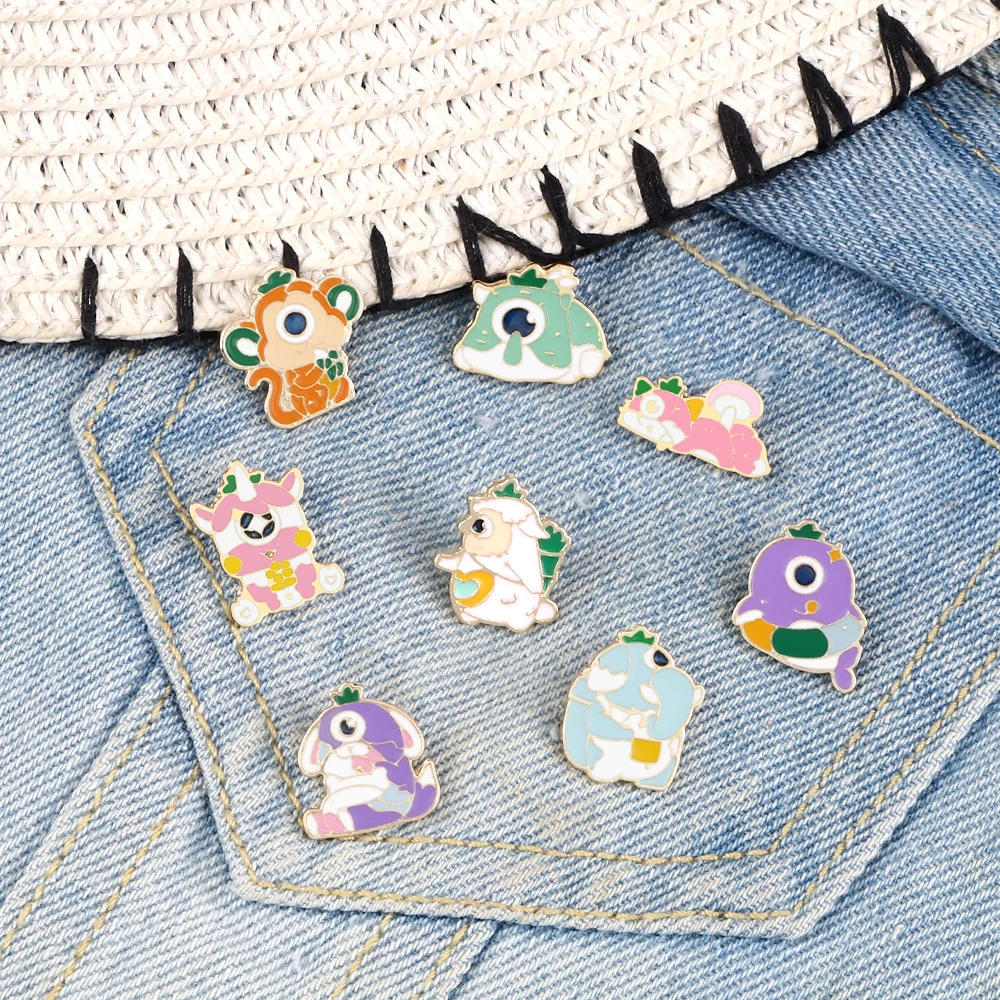 Mini Funny Animals Enamel Brooches Creative One-eyed Monster Elephant Monkey Rabbit Sheep Metal Pins Badge Gift For Kids Friends