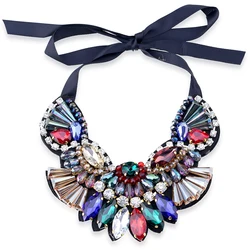 Multicolor Crystals Statement Necklace Handicraft Baroque Chokers Pendant Jewelry Women's Engagement Accessory Gifts