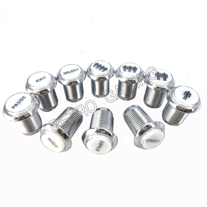 33mm chrome push buttons with micro switch start/exit/pause/credit/select/player function white led 12v illuminated